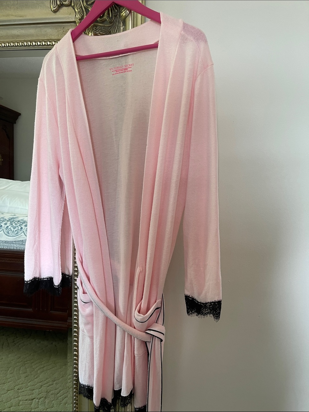 Victoria's Secret Pink Robe with Black Lace Trim